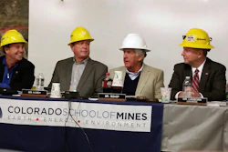 U.S. Congressmen Ed Perlmutter, D-Colo., Cresent Hardy, R-Nev., Rob Bishop, R-Utah, and Doug Lamborn, R-Colo., sit together during a House subcommittee meeting inside the Edgar Mine in Idaho Springs, CO. The subcommittee heard testimony on a bill to make sure up to $2 million a year from an existing mine program goes to training engineers. (AP Photo/Dan Elliott)