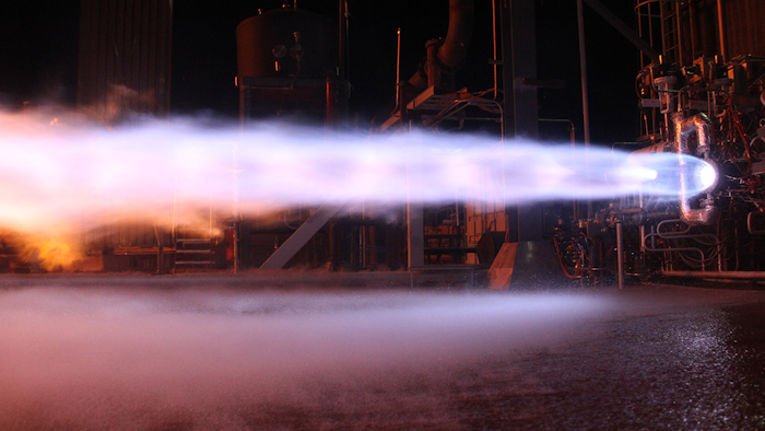 Blue Origin completes a combustion test in the development of its BE-4 engine. (Photo courtesy of Blue Origin)