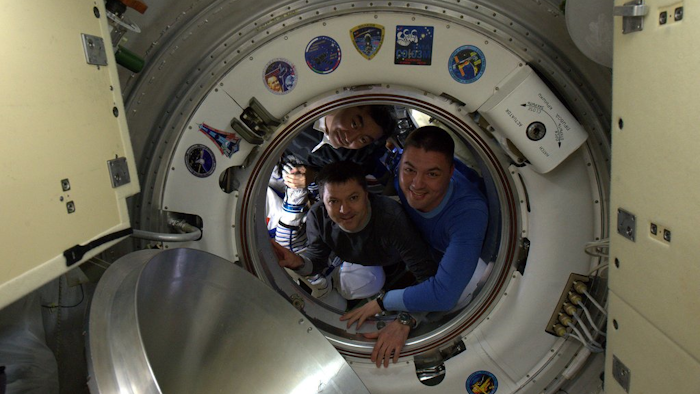 Kjell Lingren, Oleg Kononenko and Kimiya Yui still aboard the Space Station. (Image credit: NASA/Scott Kelly)