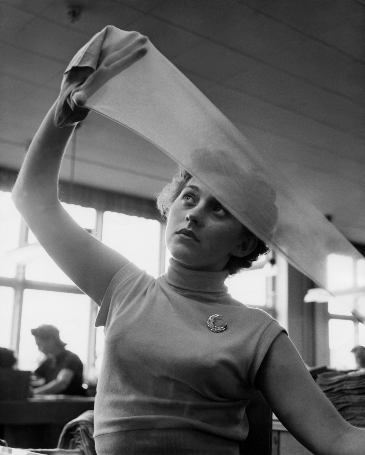 Nylon stockings being inspected in 1954. Photo credit: Erik Liljeroth via Wikipedia