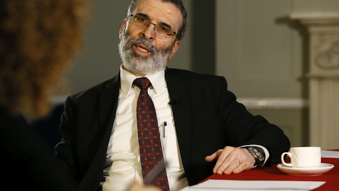 Libyan national oil company chief Mustafa Sanalla talks during an interview in London, Monday, Jan. 25, 2016. The head of Libya’s state oil corporation is appealing for political factions to forge a unity government, saying that without a single government there will be “neither security nor stability. Mustafa Sanalla believes that the country will become a failed state without action soon.(AP Photo/Kirsty Wigglesworth)