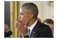 President Barack Obama begins to wipe away a tear as he speaks in the East Room of the White House in Washington, Tuesday, Jan. 5, 2016, about steps his administration is taking to reduce gun violence. Also on stage are stakeholders, and individuals whose lives have been impacted by the gun violence. (AP Photo/Pablo Martinez Monsivais)