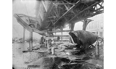 The molasses flood damaged the Boston Elevated Railway. Image credit: Wikipedia commons