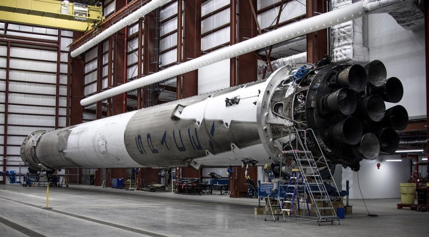 A photo released by SpaceX Jan. 3 shows the Falcon 9 first stage that landed Dec. 21 in the company's hangar near Launch Complex 39A at NASA's Kennedy Space Center. (Image credit: SpaceX)