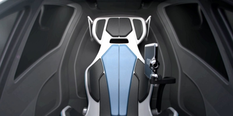 The EHang 184 has a seat similar to those found in F1 racing cars, as wells as a tablet counsel for operation. (Image credit: EHang via YouTube)