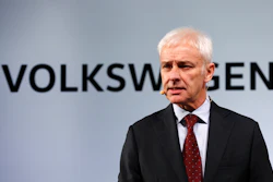 Volkswagen AG chief executive officer Matthias Müller speaks in Detroit, Sunday, Jan. 10, 2016. (AP Photo/Paul Sancya)