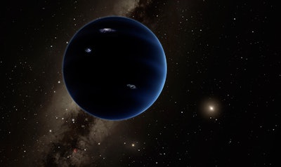This artistic rendering provided by California Institute of Technology shows the distant view from Planet Nine back towards the sun. The planet is thought to be gaseous, similar to Uranus and Neptune. Hypothetical lightning lights up the night side. Scientists reported Wednesday, Jan. 20, 2016, they finally have 'good evidence' for Planet X, a true ninth planet on the fringes of our solar system. (R. Hurt/Infrared Processing and Analysis Center/Courtesy of California Institute of Technology via AP)