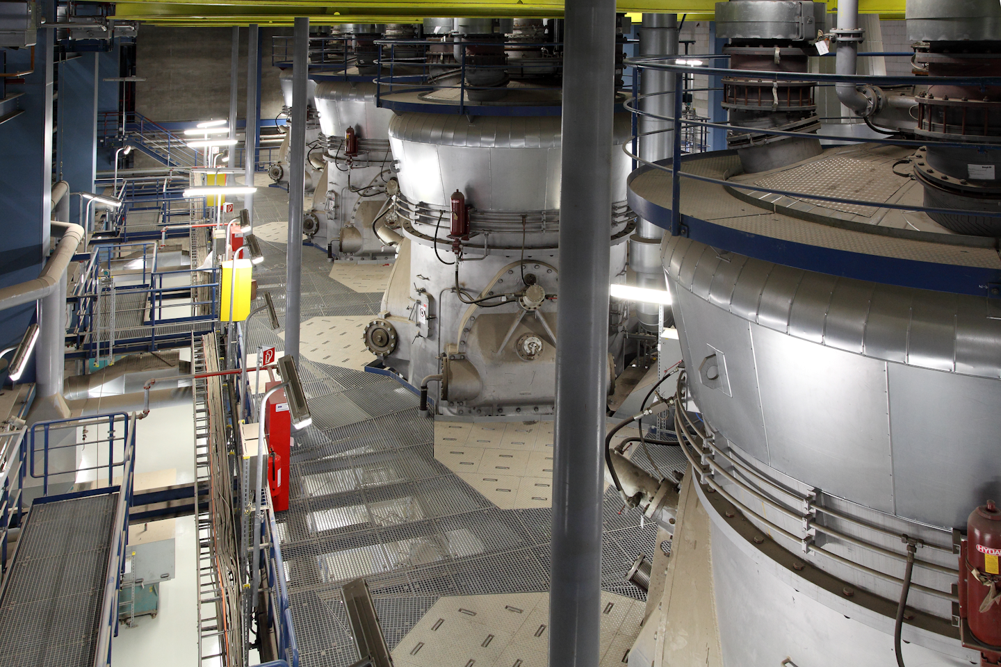 Boiler mills crush coal into a fine powder that turns into a fireball inside the boiler and heats the water. Image credit: GE Power