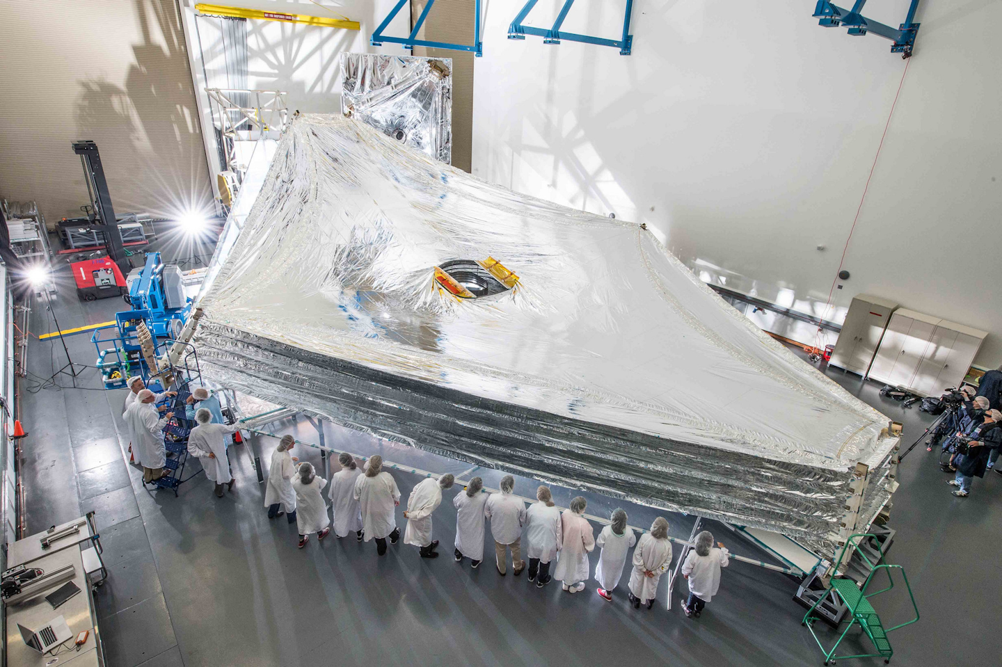 The Webb Telescope's tennis-court-sized sun shield.