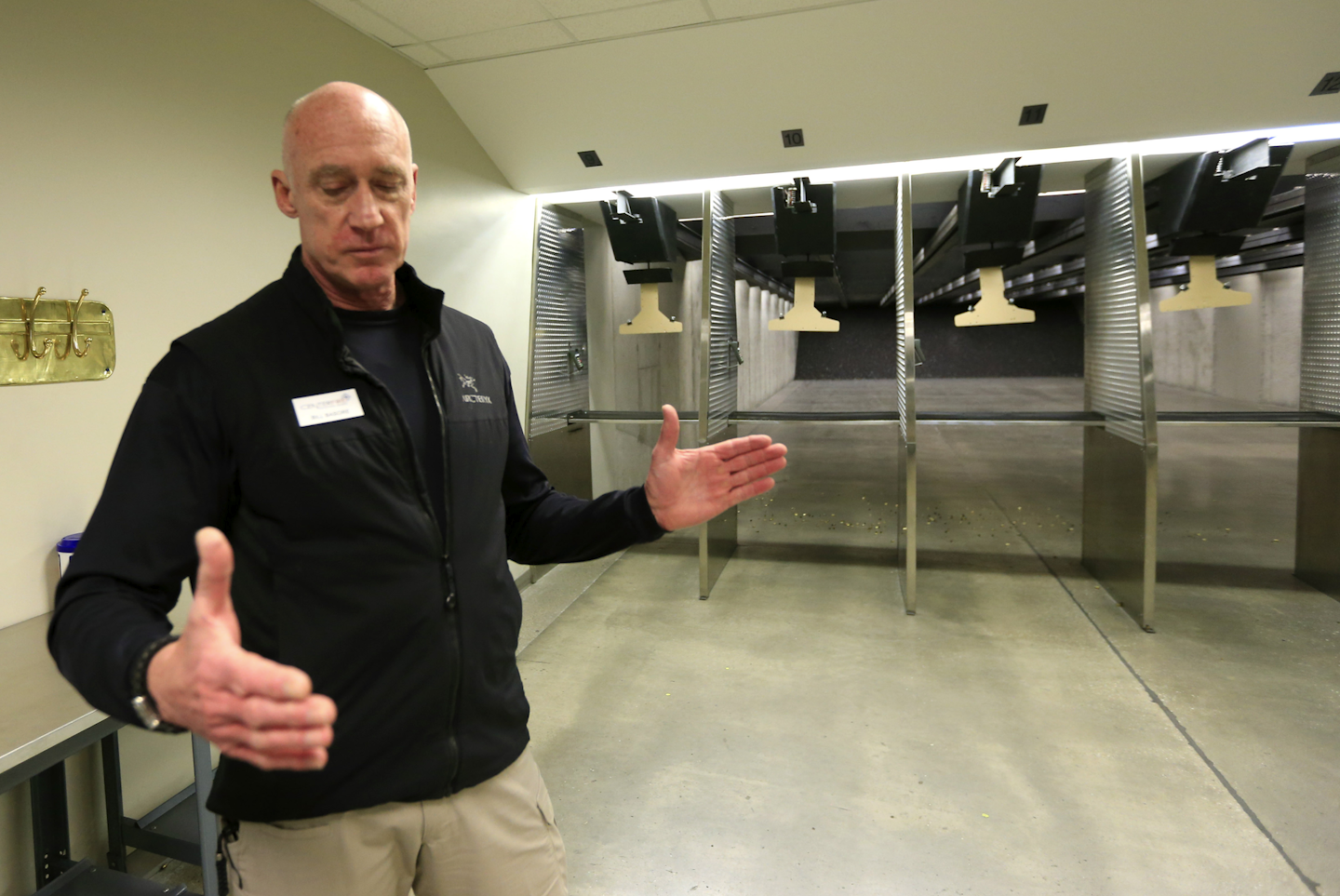 William Basore, co-owner of Centerfire Shooting Sports, talks during a tour of the shooting range and firearms company in Olathe, Kan., Monday, Feb. 8, 2016. (AP Photo/Orlin Wagner)