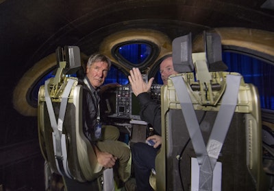 Harrison Ford enjoying the pilot's seat of the SpaceShipTwo. (Image credit: Virgin Galactic)