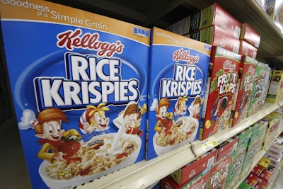In a Wednesday, July 18, 2012, file photo, Kellogg's cereals are on display at a Pittsburgh grocery market. Kellogg says a criminal investigation is underway after a video surfaced online showing a man urinating on one of its factory assembly lines. The company says it learned of the video Friday, March 11, 2016, and immediately alerted authorities. It says the criminal investigation is being conducted by the U.S. Food and Drug Administration. Kellogg said its own investigation determined the video was recorded at its Memphis, Tenn., factory in 2014. (AP Photo/Gene J. Puskar, File)