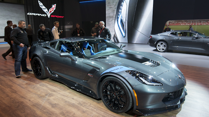 The New Chevrolet Corvette Grand Sport Coupe is shown during the press day at the 86th International Motor Show in Geneva, Switzerland. (Martial Trezzini/Keystone via AP)