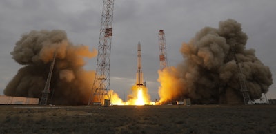 The Proton-M rocket booster blasts off at the Russian leased Baikonur cosmodrome, Kazakhstan, Monday, March 14, 2016. (AP Photo/Dmitri Lovetsky)