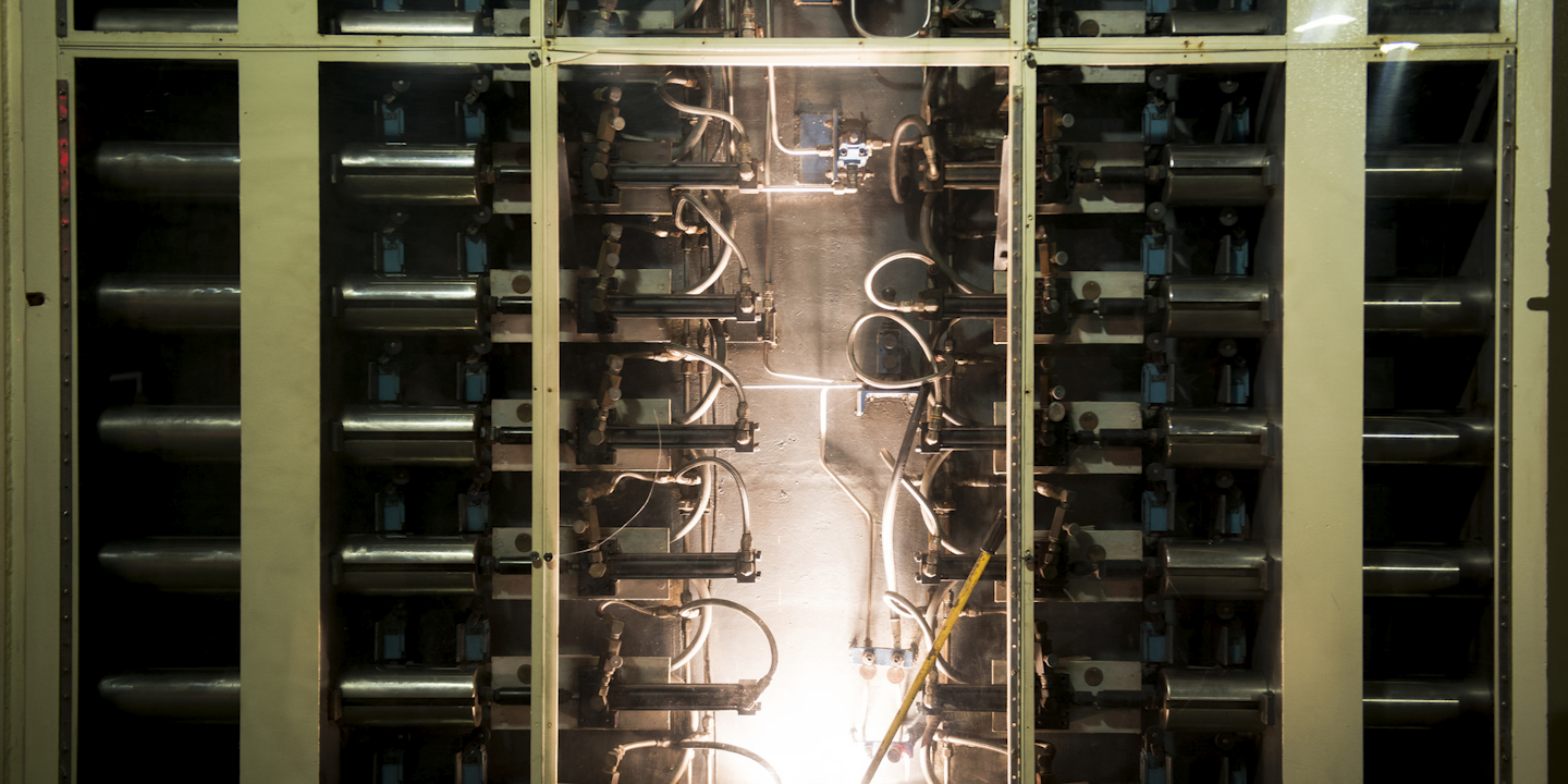 The hydraulic system that closes the 23-ton blast doors.