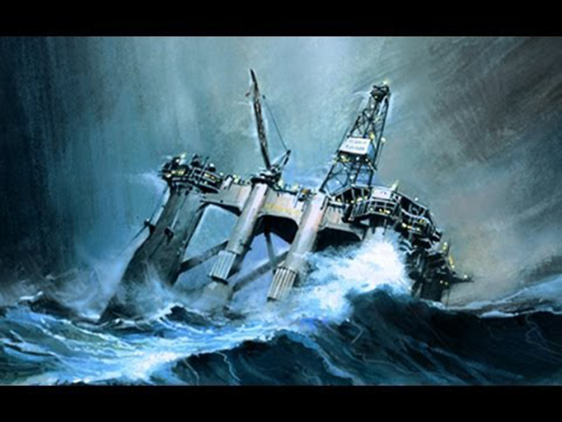 An illustration of the Ocean Ranger sinking