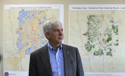 Gov. Rick Snyder addresses the media in Flint, Mich. (AP Photo/Carlos Osorio)