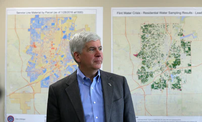 Gov. Rick Snyder addresses the media in Flint, Mich. (AP Photo/Carlos Osorio)