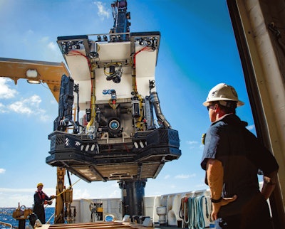 ROV Deep Discoverer (D2) will be used to conduct daily dives from 250 to 6,000 meters on Legs 1 and 3 of the 2016 Deepwater Exploration of the Marianas expedition. (Image courtesy of the NOAA Office of Ocean Exploration and Research.)