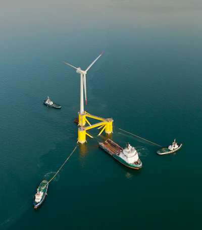 Two companies have proposed offshore wind turbine projects for federal waters off Oahu as Hawaii pushes to meet its aggressive renewable energy goals. Hawaii has set a goal for its utilities to use 100 percent renewable energy by the year 2045. (Joshua Weinstein/Principle Power via AP)