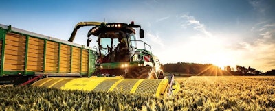 A self-propelled John Deere forage harvester, which requires a driver but also features satellite guidance and control systems. (Image credit: John Deere)