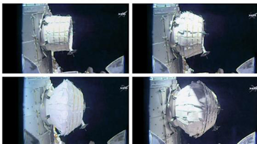 Saturday was NASA's second shot at inflating the Bigelow Expandable Activity Module (BEAM), named for the aerospace company that created it as a precursor to moon and Mars habitats, and orbiting tourist hotels. (NASA via AP)