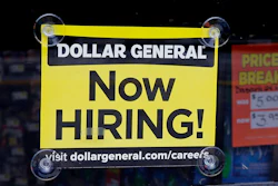 In this Wednesday, May 18, 2016, photo, a 'Now Hiring' sign hangs in the window of a Dollar General store in Methuen, Mass. On Wednesday, June 8, 2016, the Labor Department reports on job openings and labor turnover for April. (AP Photo/Charles Krupa)
