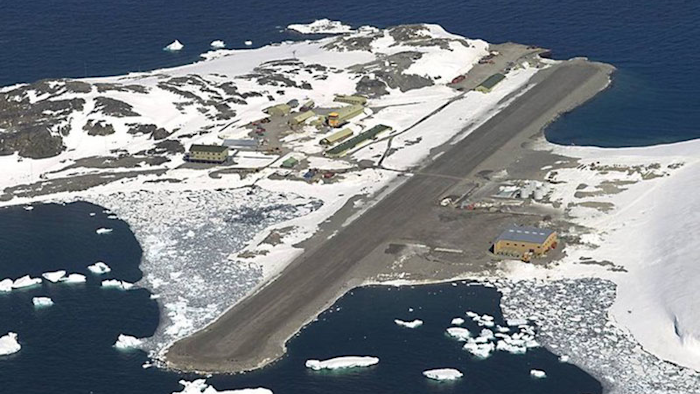 In this photo provided by the Courtesy British Antarctic Survey, Rothera, the British Antarctic Survey station is seen from the air. (British Antarctic Survey via AP)