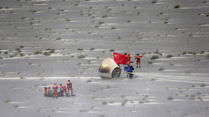 China on Sunday recovered an experimental probe launched aboard a new generation rocket, marking another milestone in its increasingly ambitious space program that envisions a mission to Mars by the end of the decade. (Ju Zhenhua/Xinhua via AP)