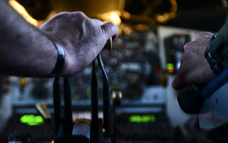 Maj. Charles Schellbach flies a KC-135 during Deliberate Strike Night on Thursday, June 16 at Nevada Test and Training Range. (Image credit: U.S. Air Force/Airman 1st Class Kevin Tanenbaum)
