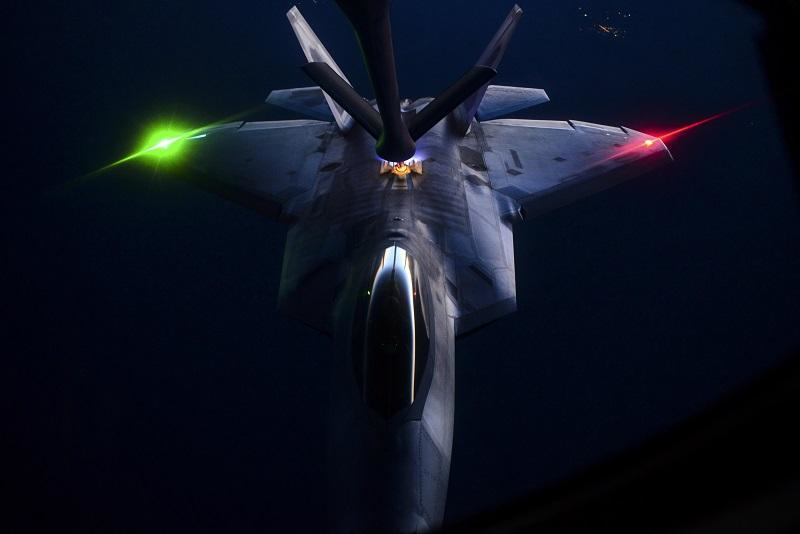 The KC-135 during aerial refueling on an F-22 Raptor. (Image credit: U.S. Air Force photo / Airman 1st Class Kevin Tanenbaum)