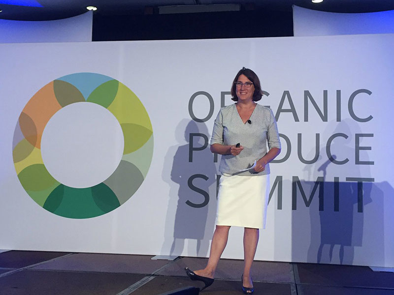 Organic Trade Association CEO/Executive Director Laura Batcha speaks at the Organic Produce Summit on July 14 (Organic Trade Association)