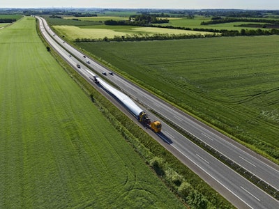 A 73.5-meter wind blade for the Block Island wind farm is zipping down a Danish highway. (Image credit: LM Wind Power)