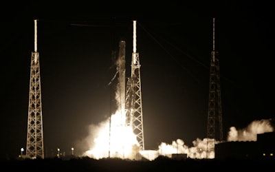 The Falcon 9 is headed to the International Space Station with 5,000 pounds of supplies. (AP Photo/John Raoux)