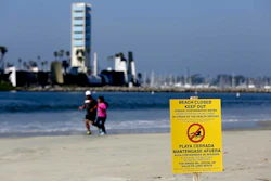 Long Beach officials estimate that more than 100,000 gallons of sewage reached the city, and its ocean waters will be closed until testing shows it's safe. (Gary Coronado/Los Angeles Times via AP)