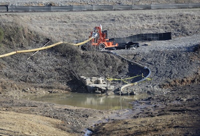 A drainage pipe that was the original culprit of the coal ash spill is seen at the Dan River Steam Station in Eden, N.C. (AP Photo/Gerry Broome)