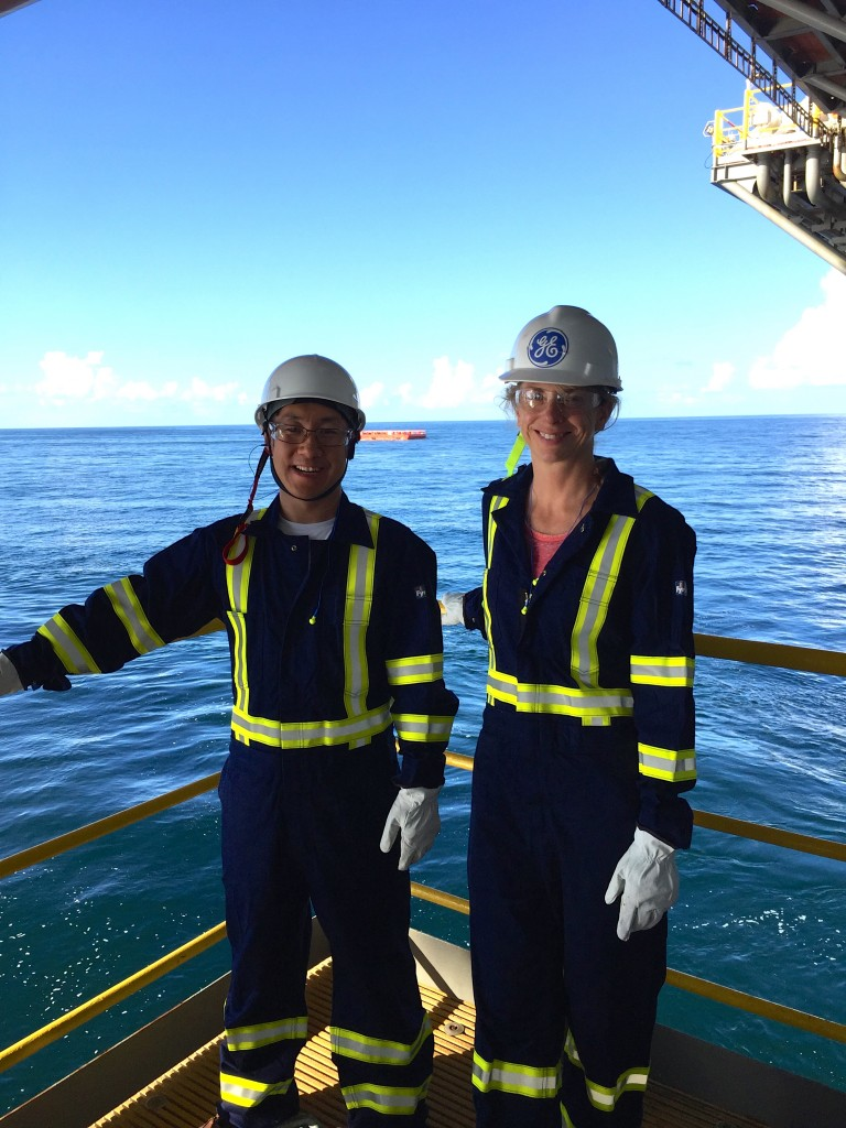 Guzzo (right) and her colleague Shaopeng Liu in the Gulf of Mexico. (Image credit: Judith Guzzo)