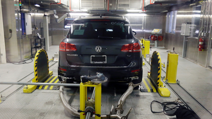 A Volkswagen Touareg diesel is tested in the Environmental Protection Agency's cold temperature test facility in Ann Arbor, Mich. (AP Photo/Carlos Osorio, File)