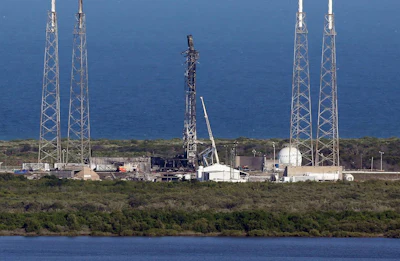 This Thursday, Sept. 8, 2016 file photo shows the damaged SpaceX launch complex 41 at Cape Canaveral Air Force Station in Florida. (Red Huber/Florida Today via AP)