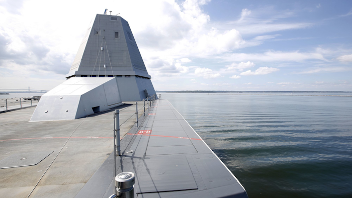 The USS Zumwalt sits at dock at the naval station in Newport, R.I., Friday, Sept. 9, 2016. (AP Photo/Michael Dwyer)