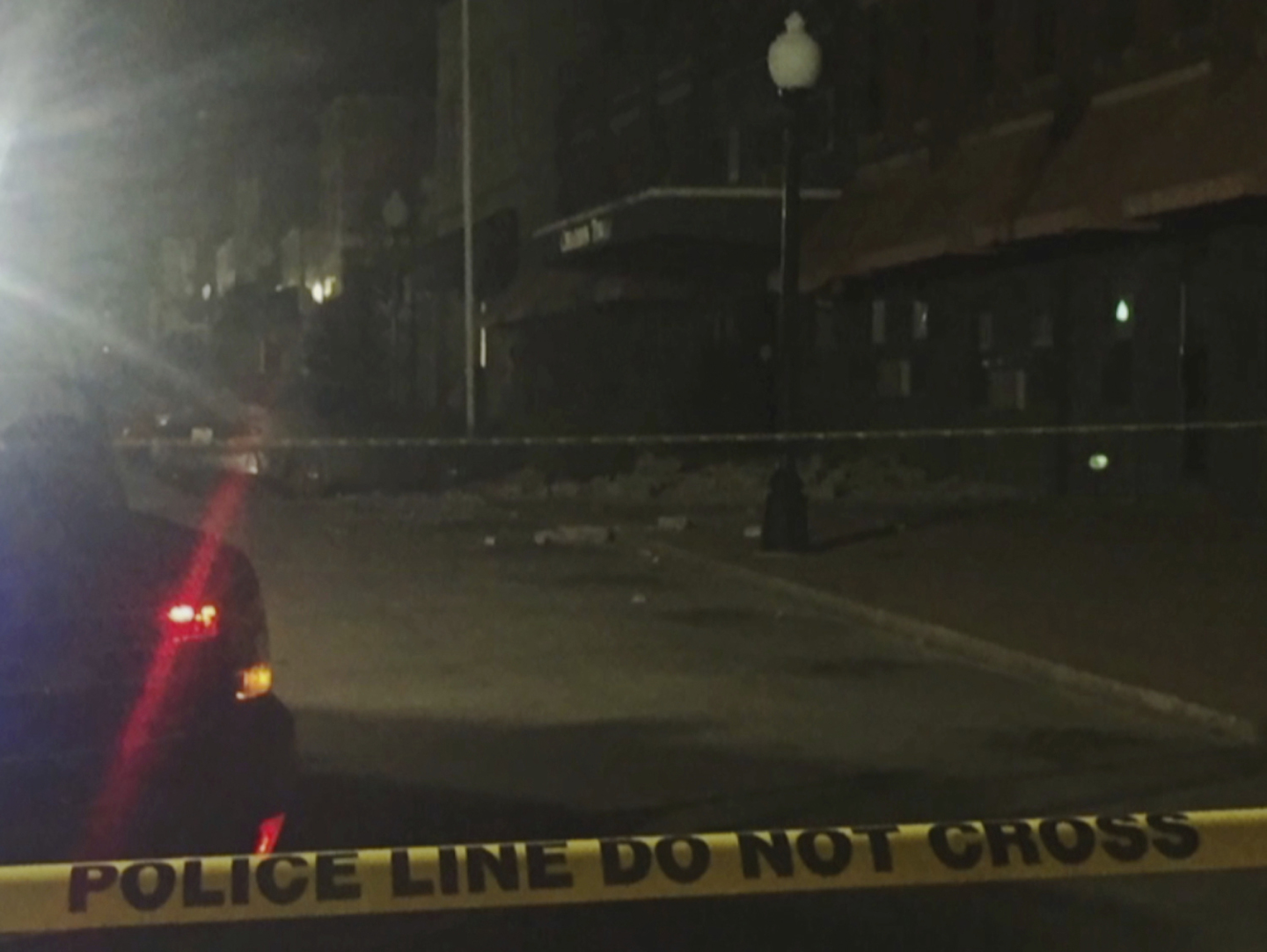 This image made from video provided by KFOR-TV shows damage on a street in Cushing, Okla., after an earthquake Sunday, Nov. 6, 2016. A sharp earthquake centered near one of the world's key oil hubs Sunday night triggered fears that the magnitude 5.0 temblor might have damaged key infrastructure in addition to causing what police described as 'quite a bit of damage' in the Oklahoma prairie town. (KFOR-TV via AP)