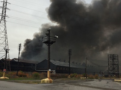 Smoke billows from the site of a massive blaze at the former Bethlehem Steel Mill in Lackawanna, N.Y., on Wednesday, Nov. 9, 2016. The flames have since diminished, but smoke is visible for miles. No injuries were reported. (AP Photo/Carolyn Thompson)