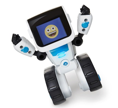 This photo provided by WowWee shows Coji, a mini robot that teaches pre-readers to code with emojis. It also reacts when you tilt or shake it, and you can control it with your phone or tablet. Whether you’re looking for something educational, or a toy that’s just for fun, there are a lot of choices for the holidays. (Samuel Pasquier/Ariane Carrier-Cliche/Courtesy of WowWee via AP)
