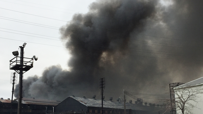 Smoke billows from the site ofa massive blaze at the former Bethlehem Steel Mill in Lackawanna, N.Y., on Wednesday, Nov. 9, 2016. The flames have since diminished, but smoke is visible for miles. No injuries were reported. (AP Photo/Carolyn Thompson)