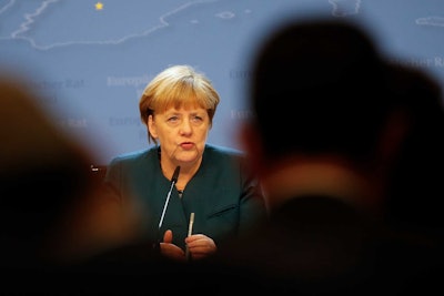 German Chancellor Angela Merkel answers a question from the media during the final press briefing at the EU Summit in Brussels, Friday, Oct. 21, 2016. The European Union's attempt to finalize a massive free trade deal with Canada remained in limbo Friday, with the tiny Belgian region that's holding up the pact saying its objections had not yet been sufficiently addressed. (AP Photo/Alastair Grant)