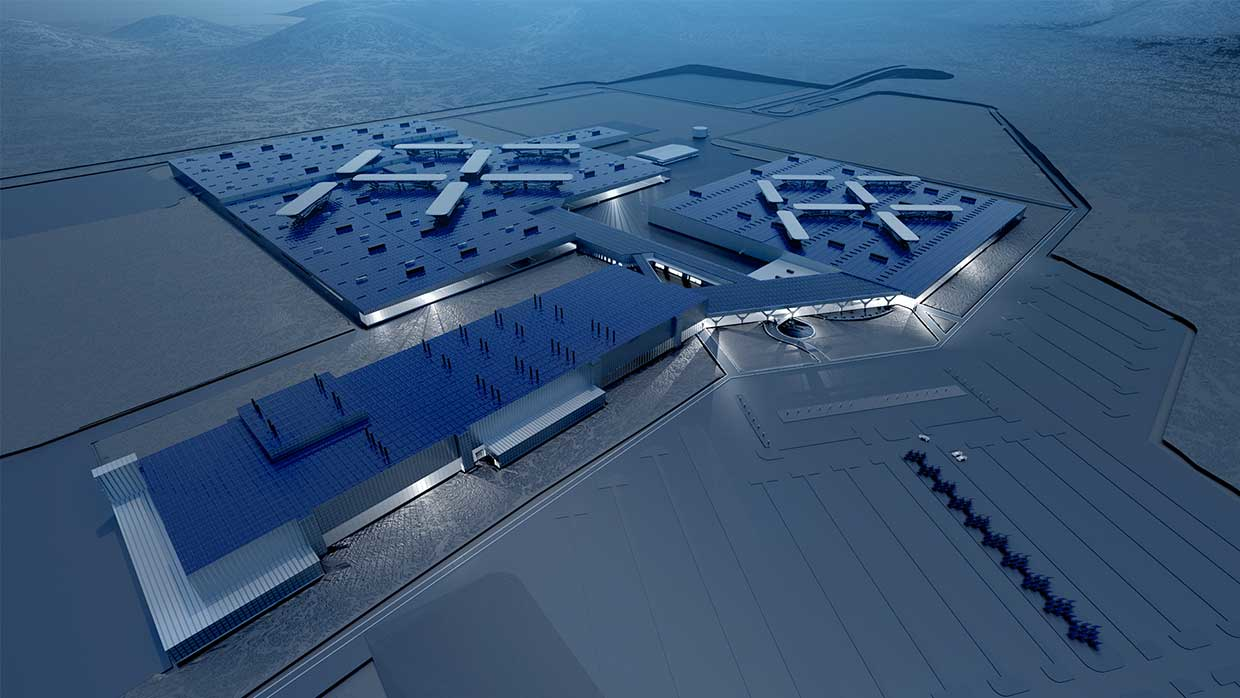 An artist's depiction of what the Nevada factory would look like upon completion. (Image credit: Faraday Future)