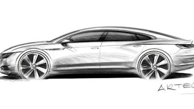 The artist rendering provided by Volkswagen on Monday, Nov. 28, 2016 shows the Volkswagen Arteon that will be presented during the 2017 Geneva Auto Show. The new developed model is positioned above the Passat and will be built in the Volkswagen plant in Emden, northern Germany. (Volkswagen AG via AP)