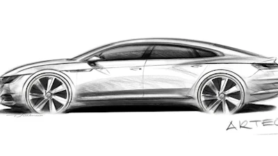 The artist rendering provided by Volkswagen on Monday, Nov. 28, 2016 shows the Volkswagen Arteon that will be presented during the 2017 Geneva Auto Show. The new developed model is positioned above the Passat and will be built in the Volkswagen plant in Emden, northern Germany. (Volkswagen AG via AP)