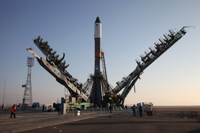 In this photo dated Tuesday, Nov, 29, 2016 the Soyuz-FG rocket booster with the Progress MS-04 cargo ship is installed on a launch pad in Baikonur, Kazakhstan. The unmanned Russian cargo space ship Progress MS-04 broke up in the atmosphere over Siberia on Thursday Dec. 1, 2016, just minutes after the launch en route to the International Space Station due to an unspecified malfunction, the Russian space agency said.(Oleg Urusov/ Roscosmos Space Agency Press Service photo via AP)