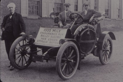 GE co-founder Thomas Edison (left) was a fan of electric cars. (Image credit: GE Reports via Museum of Innovation and Science Schenectady)